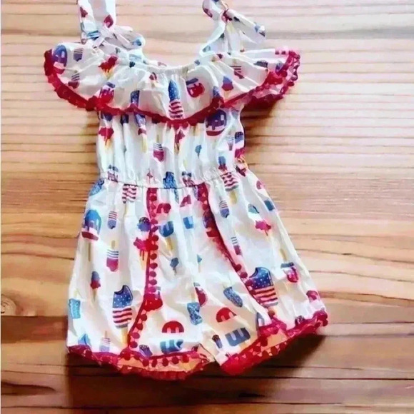Girls Red Wht Blue Popsicle Romper Shorts 4th July Memorial Day 3XL( 8/9 Yrs)New - Picture 1 of 6